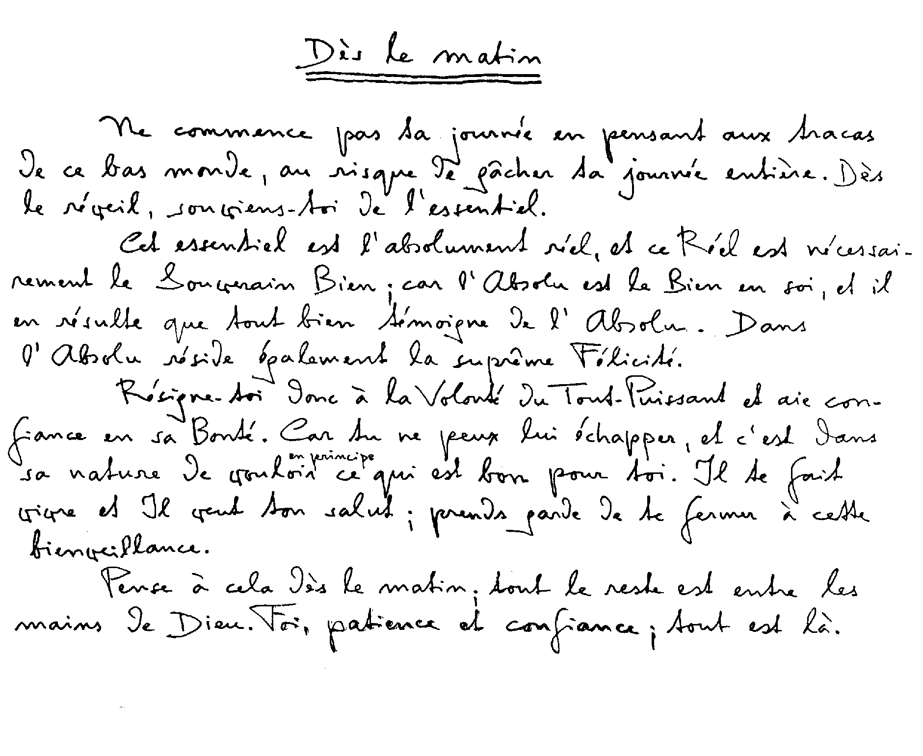 Frithjof Schuon, manuscrit "Dès le matin"